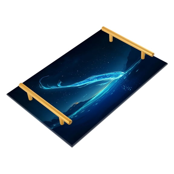 Bathroom Tray 7.87”x11.81” Acrylic Decorative Tray with Aluminum Alloy Handle Non-Slip Base Blue Deep-sea Creature