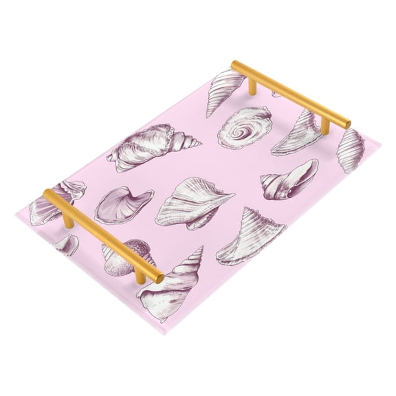 Bathroom Tray 7.87”x11.81” Acrylic Decorative Tray with Aluminum Alloy Handle Non-Slip Base Conch Shells Pattern