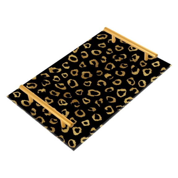 Bathroom Tray 7.87”x11.81” Acrylic Decorative Tray with Aluminum Alloy Handle Non-Slip Base Gold Leopard Pattern