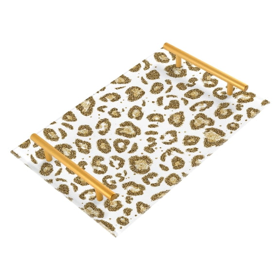 Bathroom Tray 7.87”x11.81” Acrylic Decorative Tray with Aluminum Alloy Handle Non-Slip Base Gold Leopard Print Pattern