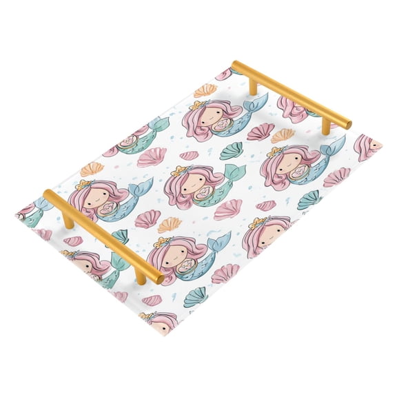Bathroom Tray 7.87”x11.81” Acrylic Decorative Tray with Aluminum Alloy Handle Non-Slip Base Pastel Colors Mermaid