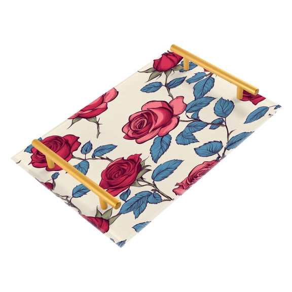 Bathroom Tray 7.87”x11.81” Acrylic Decorative Tray with Aluminum Alloy Handle Non-Slip Base Red and Pink Roses