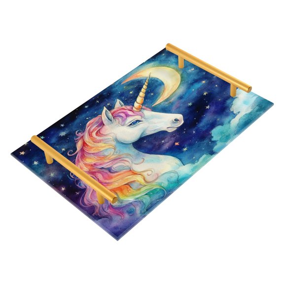 Bathroom Tray 7.87”x11.81” Acrylic Decorative Tray with Aluminum Alloy Handle Non-Slip Base Strong Unicorn