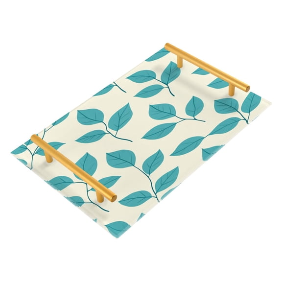 Bathroom Tray 7.87”x11.81” Acrylic Decorative Tray with Aluminum Alloy Handle Non-Slip Base Turquoise Leaf