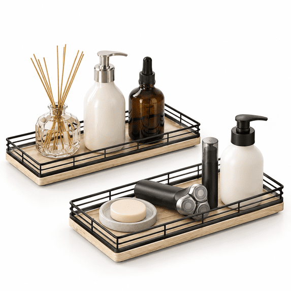 Point Counterpoint Png Bathroom Tray For Counter Top Organizer Ash Wood Vanity (pack Of 2 ...