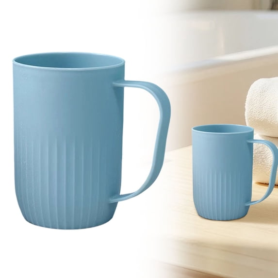 Bathroom Tumbler Cup,Plastic Toothbrush Mug With Handle,Portable Bathroom Rinse Cup,Reusable Household Toothpaste Toothbrush Storage Tumbler for Home,Hotel,Travel,2.75x3.93 inch (Light Blue)