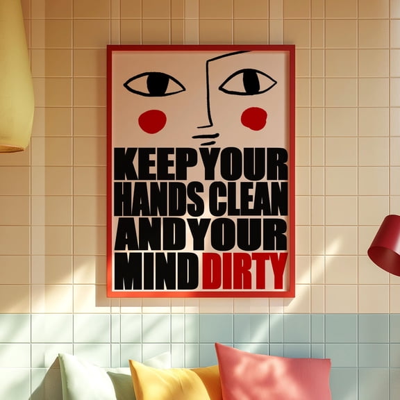 Bathroom Typography Trippy Y2K Wall Art, Unframed Paper Poster 8x10in