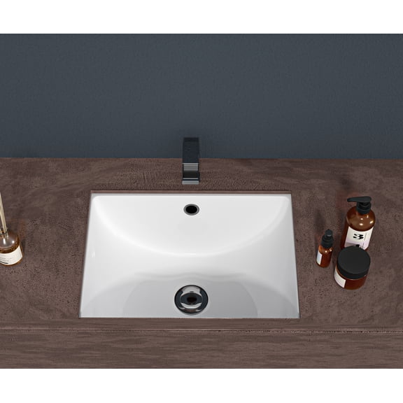 Bathroom Undermount Sink, 18.5 x 13.5 x 7.6 Inch Rectangular White Ceramic Basin with Overflow, Stain Resistant Polished Surface for Home Bathroom, Office, and Restaurant Vanity