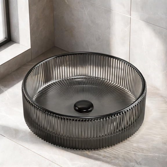 Bathroom Use: Sleek Black Crystal Glass Round Single Basin Sink for Countertop Vanity Installation