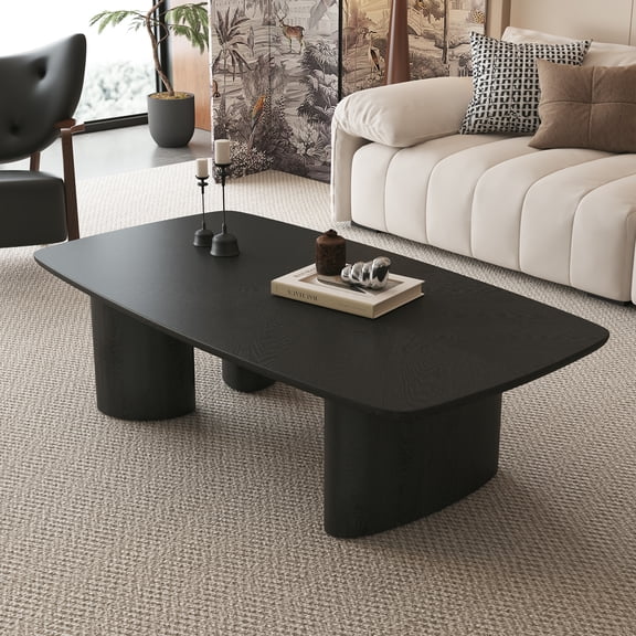 Bathroom Vanities & Coffee Tables Black Coffee Table with Ash Veneer Top, Farmhouse Rustic Style, 51.2" Long, MDF & Plywood Construction
