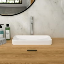 Bathroom Vanity 19"x12" White Semi-Recessed Ceramic Bathroom Sink - Countertop Vessel Design,Vanity With Sink