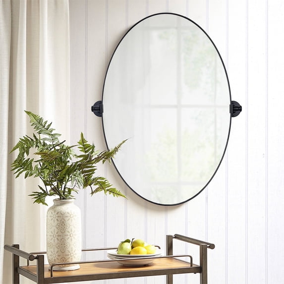 TEHOME Aura Black Oval Bathroom Mirror, 20x30 inches, Stainless Steel framed, Pivoting