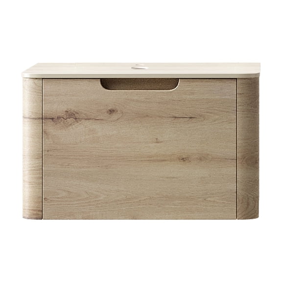 Bathroom Vanity, 24 Inch Travertine-Pattern Sintered Stone Top and White Oak Woodgrain Plywood Cabinet with Soft Close Drawer, Modern Beige Bathroom Storage, No Basin or Faucet
