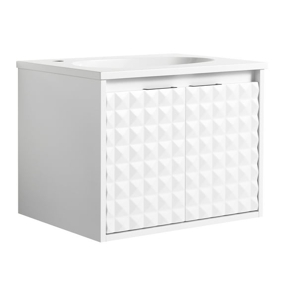 Bathroom Vanity 24 Inch Wall Mounted - White Color Cabinet Resin Sink With Soft Close Doors Modern Fixture Compact And Functional