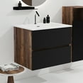 thumbnail image 1 of Bathroom Vanity 24" - Soft Black & Walnut Theme. Modern With Ceramic Sink Overflow. Abundant Storage, Silent Soft-close Technology Wall Mounted Unit Walnut. With Overflow Sink. Spacious Rails, 1 of 4