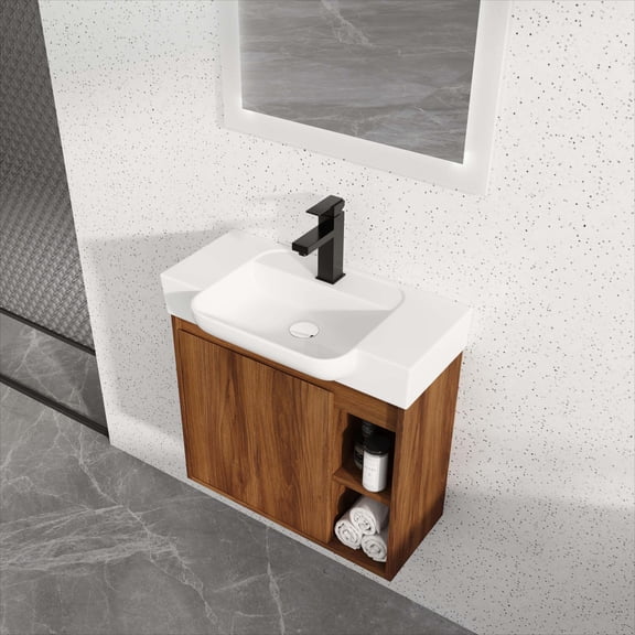 Bathroom Vanity 24'' Wall-Mounted Bathroom Vanity with White Ceramic Sink & Soft-Close Door, KD-Packing,Vanity With Sink