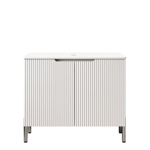 Bathroom Vanity 30" TURIO Freestanding Carrara White Artificial Stone Countertop and White Cabinet with Two Doors, NO Basin, NO Faucet and Sink Cover,Vanity With Sink