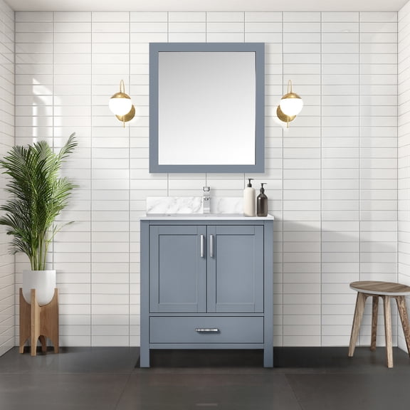lan Home & Decor Wood Bath Vanity - 30" Wide, Soft Close, Storage Cabinet - Dark Grey Finish