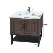 Bathroom Vanity 32" Bathroom Vanity with White Ceramic Sink & Hot and Cold Faucet , Freestanding Bathroom Cabinet with 2 Storage Doors and Open iron Shelf for Bathroom,Bathroom Vanity Set