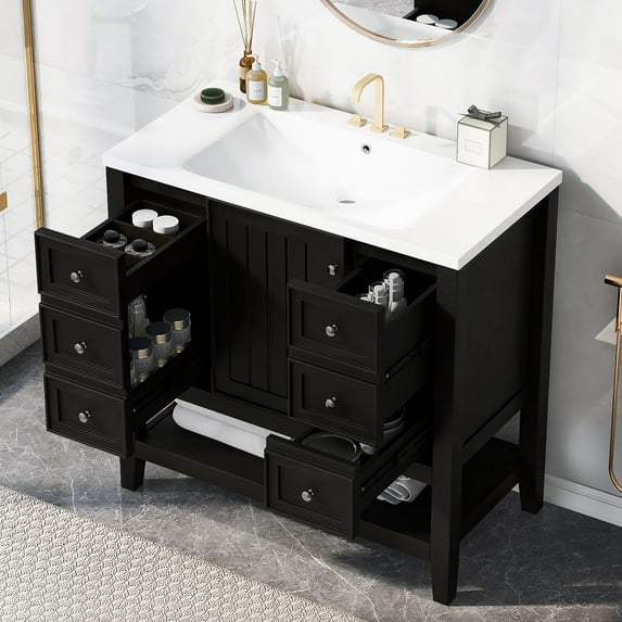 Bathroom Vanity 36" Bathroom Vanity with Sink Combo, One Cabinet and Three Drawers, Solid Wood and MDF Board, Black (Old Sku:SY999505AAB),Vanity With Sink