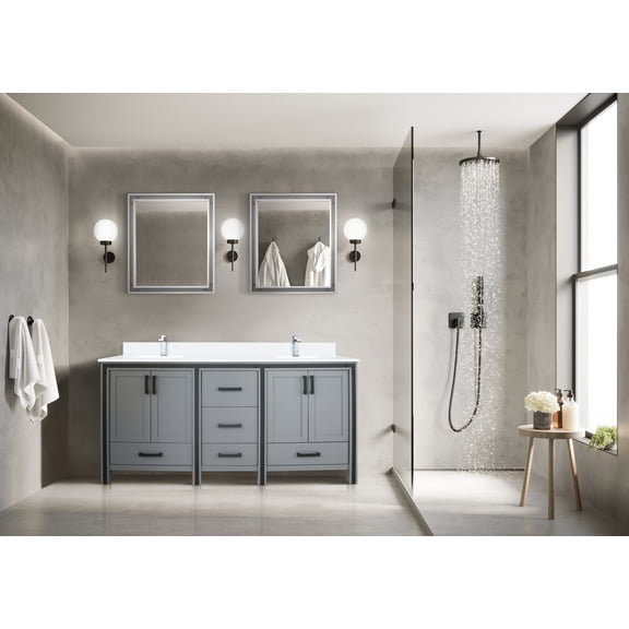 Bathroom Vanity, 72 in. W x 22 in. D, Dark Grey Solid Wood Frame with E0 Plywood Panels, Soft Close Two Interior Cabinets and Five Drawers, Fully Assembled for Bathroom Installation