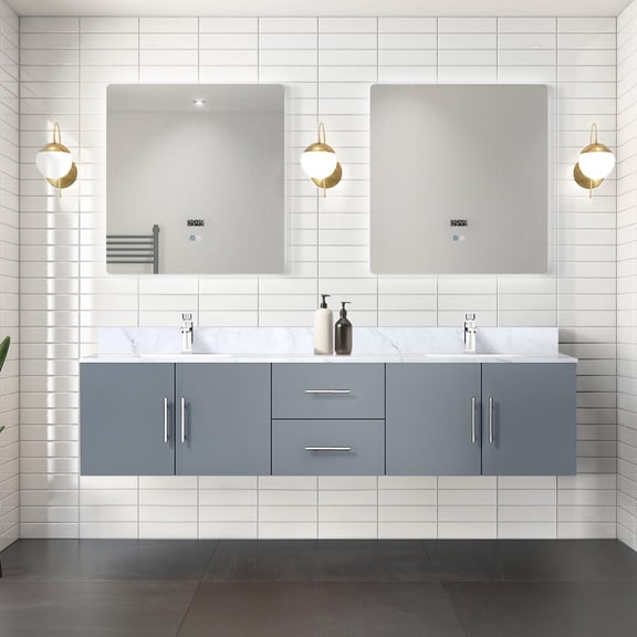 Bathroom Vanity, 80" W x 22" D Double Sink Cabinet, Dark Grey Solid Wood and MDF Frame, Soft Close Drawers, Two Compartments and Open Shelf Storage, Fully Assembled for Bathroom