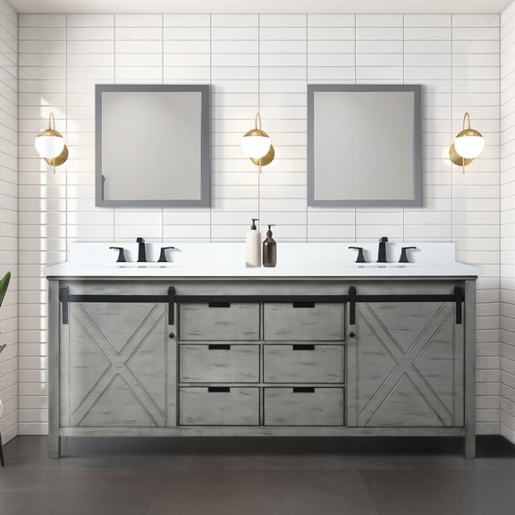 Bathroom Vanity, 80 in. W x 22 in. D Ash Grey Wood Double Sink Cabinet with 6 Drawers, Soft Close Hinges, Open Storage Shelf and Solid Wood Frame, Fully Assembled for Master Bath