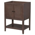 thumbnail image 1 of Bathroom Vanity Base Only, Bathroom Storage Cabinet with Doors and Shelf, Modern Wood Cabinet Basin, Solid Wood Frame with Open Shelf, Sink not Included (Brown 24"), 1 of 9