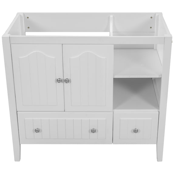 Bathroom Vanity Base Only, Bathroom Storage Cabinet with Doors and Shelf, Modern Wood Cabinet Basin, Solid Wood Frame with Open Shelf, Sink not Included (White 36")