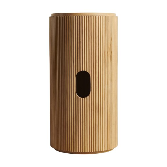 Bathroom Vanity Cabinet, 16 Inch Freestanding Cylindrical Solid Wood Base with Fluted CNC Texture, Natural Woodgrain Finish, Modern Scandinavian Style for Bathroom, Cabinet Only