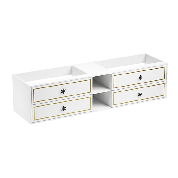 Bathroom Vanity Cabinet, 84-Inch Wall Mounted Double Sink Base, White ABS and Wood with 4 Soft-Closing Drawers and 2 Open Shelves, Floating Storage for Master Bathroom (Cabinet Only)