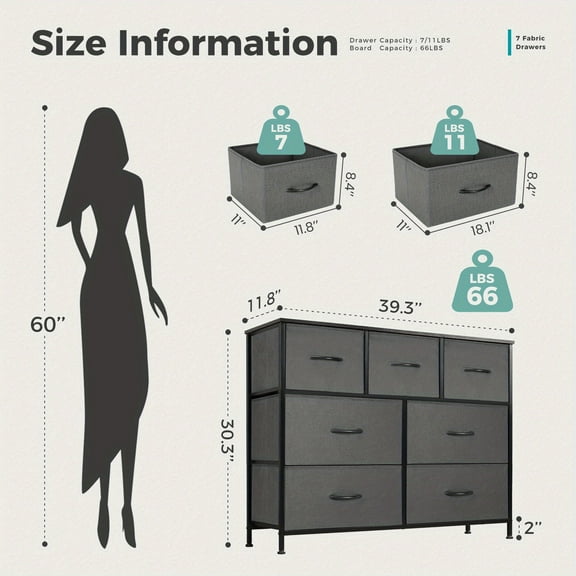 Bathroom Vanity Cabinet, Storage Drawer, Fabric Storage Tower with 2/4/7 Drawers, Chest Of Drawers with Fabric Organizer, Steel Frame, Wood Top, Closet, Entryway, Bathroom Furniture, Bathroom Storage