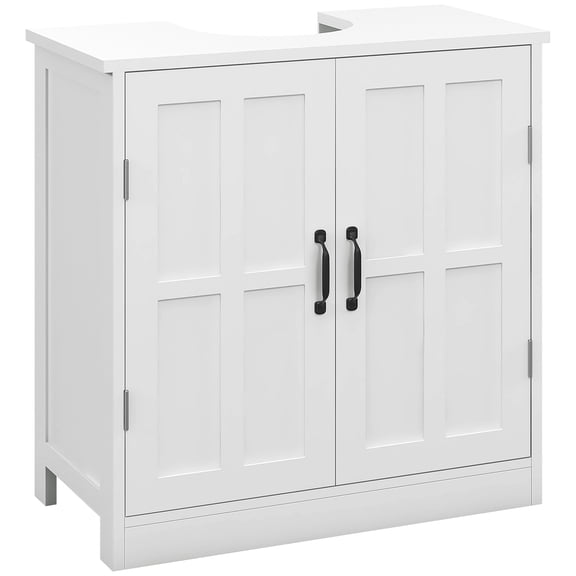 Bathroom Vanity Cabinet, White Particle Board and MDF Storage Organizer with 2 Doors, Adjustable Interior Shelf and U-Shaped Pipe Cutout, 60x30x60 cm, for Under Sink Bathroom Use