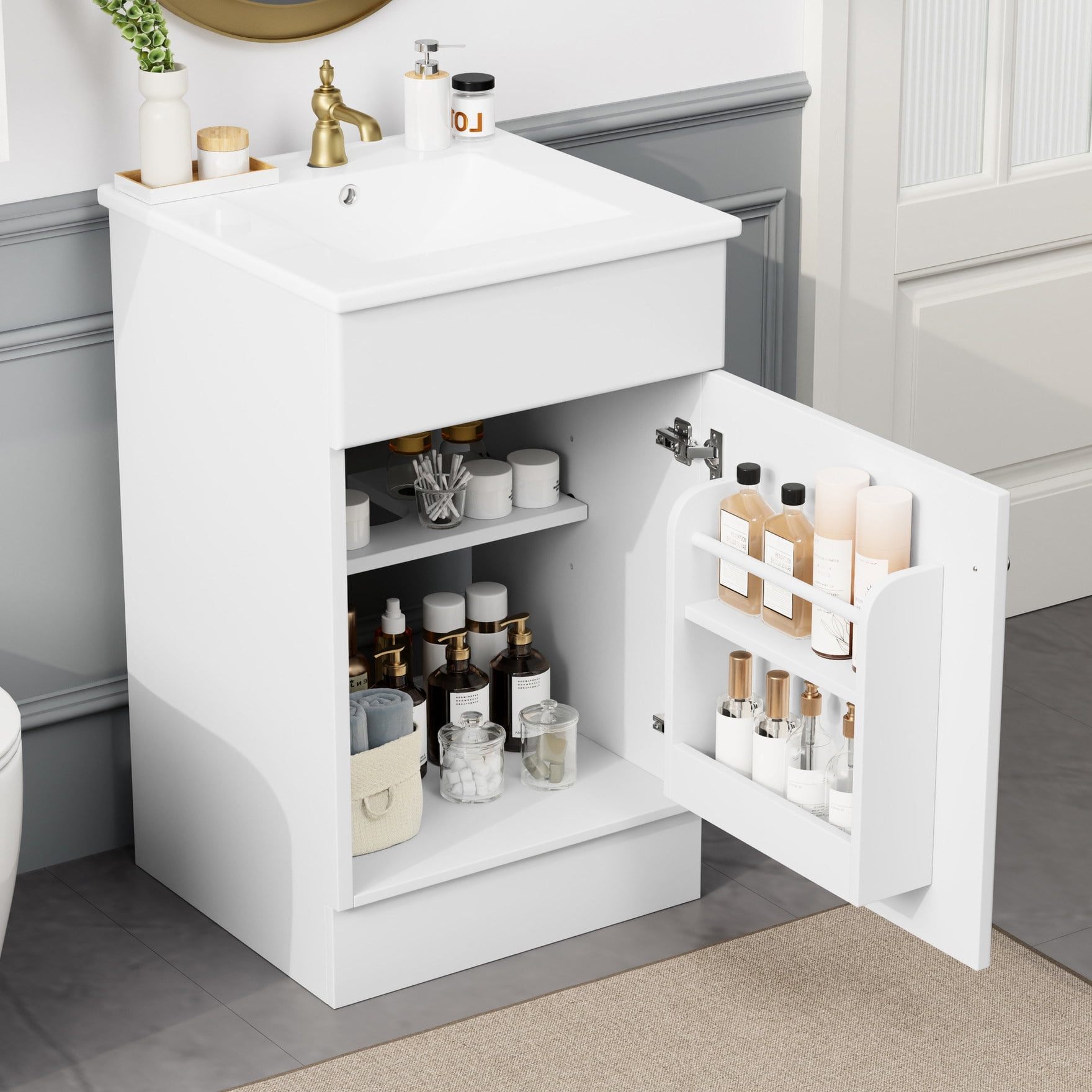 Bathroom Vanity Cabinet with Sink / Painted Finish, Metal Knobs, Door ...