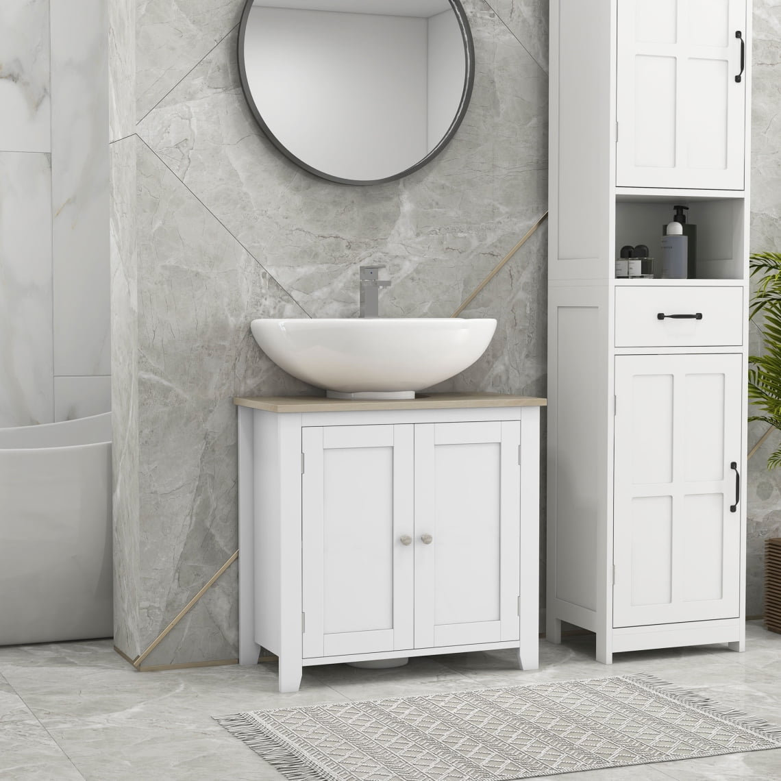 Bathroom Vanity Cabinet with U-Shape and Adjustable Internal Shelf, Sink Storage Cabinet with ...