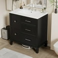 thumbnail image 1 of Bathroom Vanity with Ceramic Sink, Free Standing Single Basin Vanity Set with 4 Drawers and Flip-Out Drawer Design for Plumbing, Painted MDF Cabinet with Solid Wood Legs (Black), 1 of 9