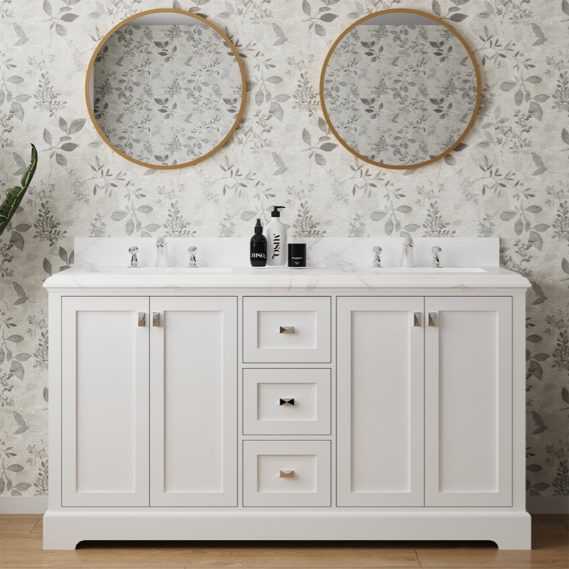Bathroom Vanity Combo Featuring Marble Countertop, Fully Assembled ...