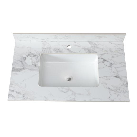Bathroom Vanity Countertop 37"x22" - Sintered Stone White Undermount Ceramic Sink Fits Modern Designs Rectangular Enhances Ambiance