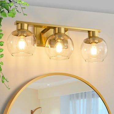 Deyidn 3-Lights Gold Dimmable Vanity Light with Clear Glass Shades