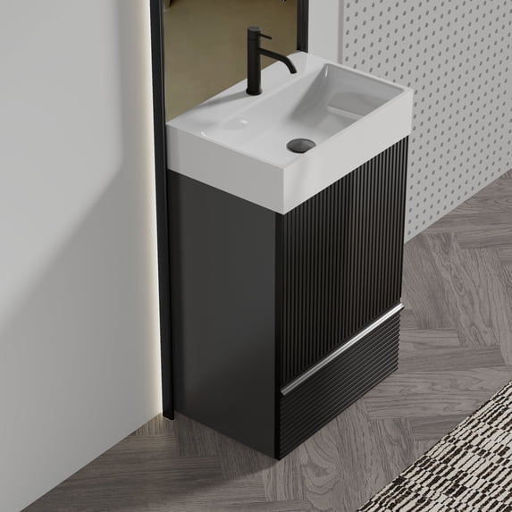 Bathroom Vanity Gada 20" Striped Matt Black Bathroom Vanity with Ceramic Sink, Freestanding Bathroom Cabinet for Modern Bathroom, KD,Vanity With Sink