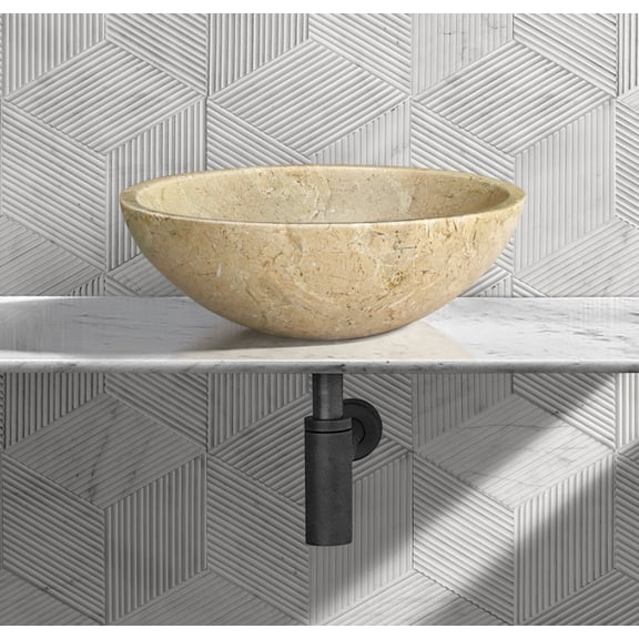 Bathroom Vanity Gold Yellow Beige natural marble bathroom vessel sink, polished surface, natural stone, genuine marble, real marble, ⌀15.7XH5.9 inches/ ⌀400XH150 mm,Vanity With Sink