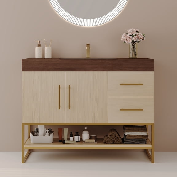 Bathroom Vanity, Integrated Rectangular Ceramic Basin, Seamlessly Integrated Ceramic Basin, for Bathroom