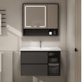 thumbnail image 1 of Bathroom Vanity with LED Mirror Cabinet & Ceramic Sink Set, 32'' Wall Mounted Vanities with Faucet, Pop-up Drain, Adjustable 3-Color Light, Dimmer, Defogger, Grey, 1 of 9