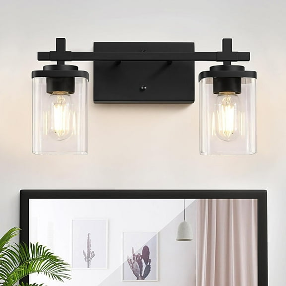 Bathroom Vanity Light 2 Light Bathroom Light Fixture Square Design Bathroom Lighting Fixtures over Mirror Modern Matte Black Vanity Light for Bathroom & Restroom