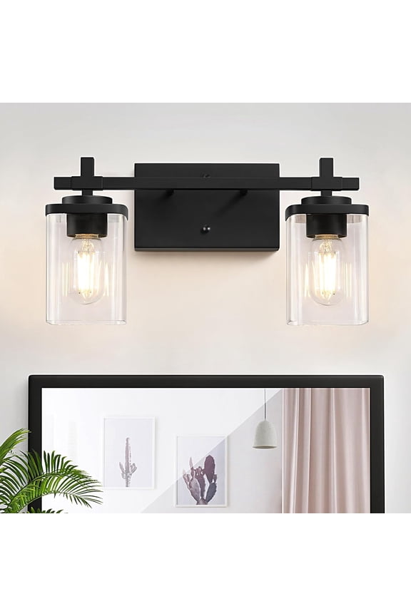 Bathroom Vanity Light 2 Light Bathroom Light Fixture Square Design Bathroom Lighting Fixtures over Mirror Modern Matte Black Vanity Light for Bathroom & Restroom