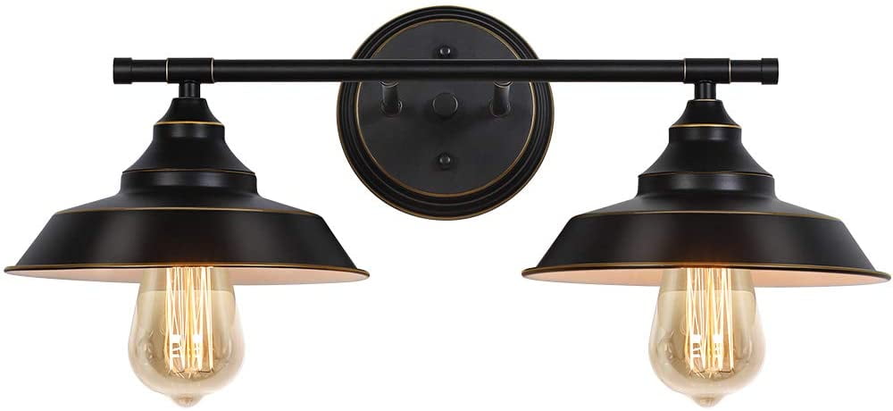 Bathroom Vanity Light, 2 Light Wall Sconce Fixture with Black Lampshades, Vintage Edison Wall Lamp Lighting for Bathroom Bedroom Farmhouse Living Room Mirror Cabinets Dressing Table