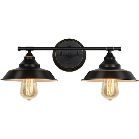 Bathroom Vanity Light, 2 Light Wall Sconce Fixture with Black Lampshades, Vintage Edison Wall Lamp Lighting for Bathroom Bedroom Farmhouse Living Room Mirror Cabinets Dressing Table