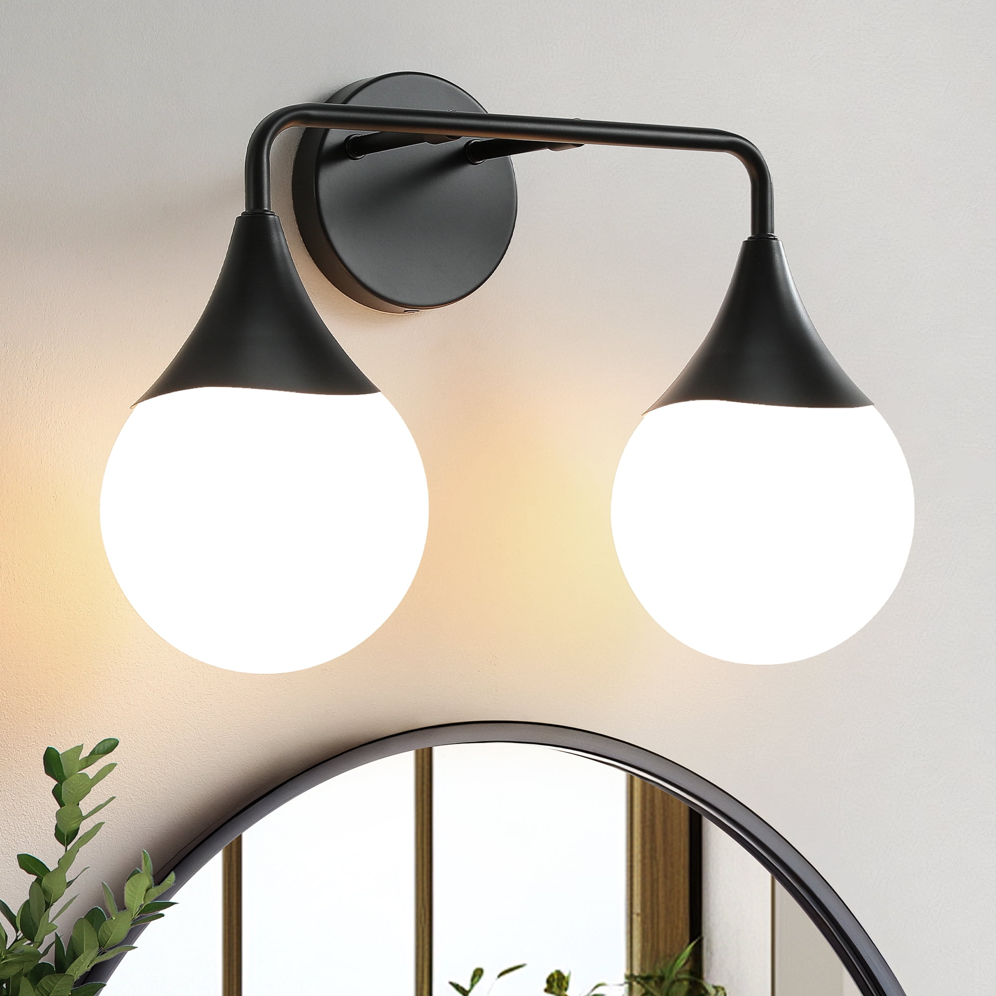 Bathroom Vanity Light 2 Lights Bathroom Lighting Fixtures Over Matte Black Wall Sconces with Frosted Globe Glass for Hallway Restroom