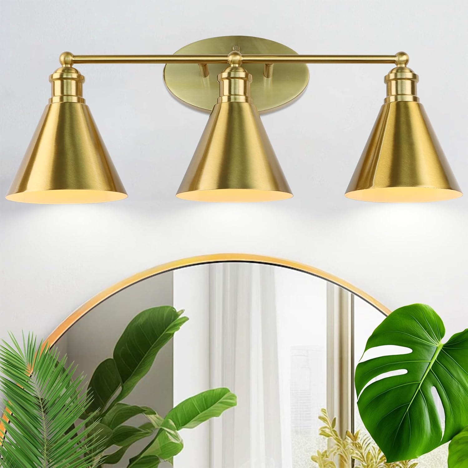 Bathroom Vanity Light, 3-Light Modern Brushed Gold Bathroom Light Fixtures 24 Inch Bathroom ...