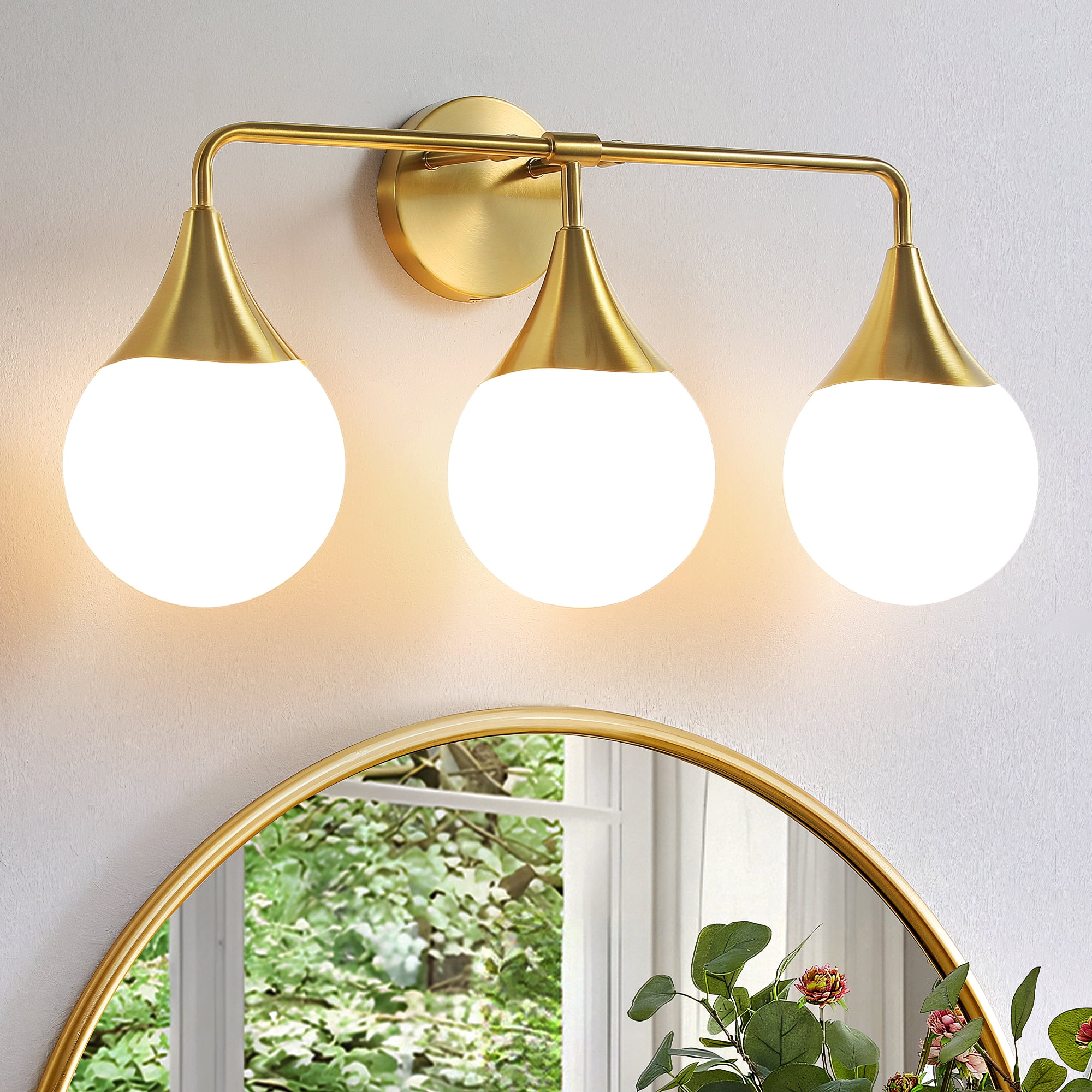 Bathroom Vanity Light 3 Lights Bathroom Lighting Fixtures Over Brushed Gold Wall Sconces with Frosted Globe Glass for Hallway Restroom